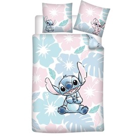 Stitch Flowers Children's Reversible Duvet Cover 135 x 200 cm + Pillowcase 80 x 80 cm, 52% Cotton 48% Polyester