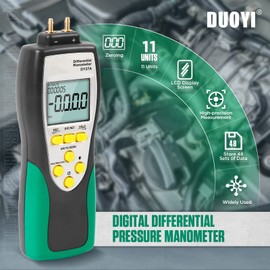 Digital Pressure Gauge, DY27A Differential Pressure Gauge, Digital Differential Pressure Gauge Ventilation System/Gas Pipeline/Brake Vacuum Pump with 11 LCD Display Store 48 Data Sets