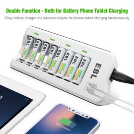EBL Rechargeable AAA Batteries with AA AAA Battery Charger - 8 Packs 1.2V 1100mAh NIMH AAA Batteries and 808U Household Battery Charger Kit