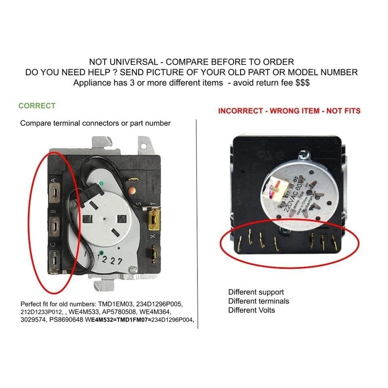 KIT TMD1EM35 Compatible with DRYER TIMER NORM PACIFIC Model TMD1EM35