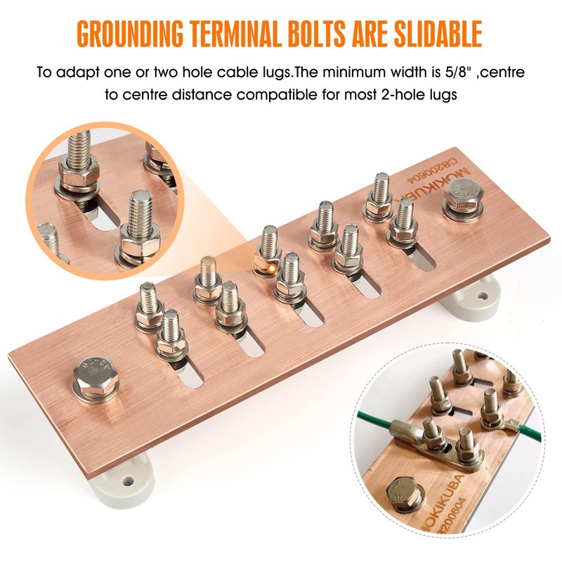 MOKIKUBA Copper Ground Bus Bar,Multipurpose Ground Bar Kit 7.88"x2.36"x .157"