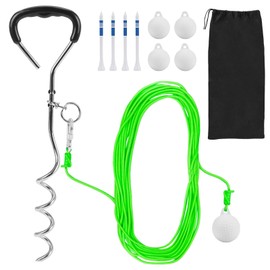 Golf Ball on a String Golf Training Tool Golf Swing Trainer | 65 Feet of Ball Flight Feedback | 4 Replaced Golf Balls | 4 Golf Stakes | Backyard Golf Practice at Home or Park Suitable for All Ages.
