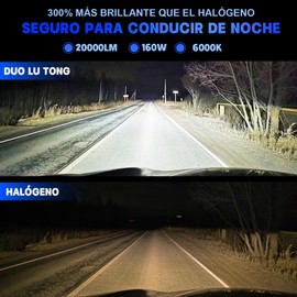 Duo Lu Tong - H13/9008 Kit de Conversión, Bombilla LED para Faros Delanteras, 20000LM, 160W, 300% Más Brillante 6000K Blanca Luz Alta y Baja Luces Antiniebla, Plug & Play, 2 Paquetes