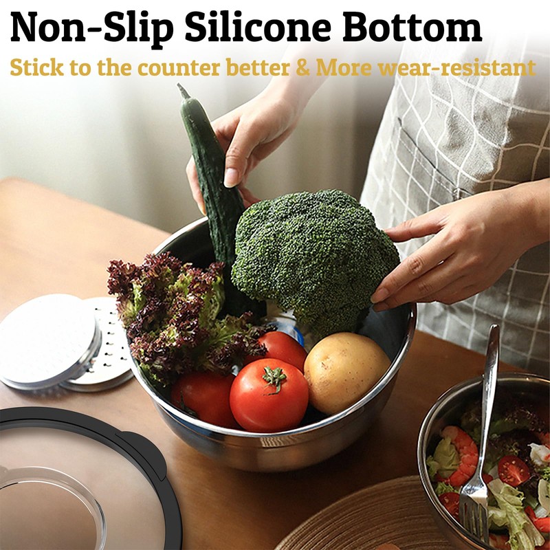 Mixing Bowls with Lids Set - Non-Slip, Airtight Warp-Proof TPR-AS