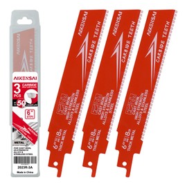 AIKENSAI 3-Pack 6 Inch 8TPI Carbide Sawzall Blades for Thick Metal Carbide Reciprocating Saw Blades for Cast Iron and Alloy Steel Compatible with Milwaukee Makita Dewalt Ryobi etc