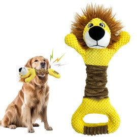 CooShou Cute Plush Lion Squeaky Toy for Dogs Tug of War Pull Interactive Play Dog Toy with Crinkle Paper for Puppy Small Middle Large Dog