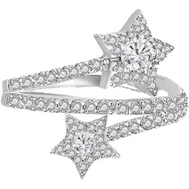 Sparkling Double Open Adjustable Ring For Women Cubic Plated Layered Knuckle Band Stacking Dainty Finger Rings Expandable Engagement Wedding jewelry (One size)