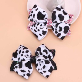 2 PACK Cow Print Hair Bow Clips, Cute Bows Clips Hair Accessories Birthday Party Outfit Costume Accessories (Cow Print, One size)