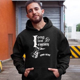 Long Live Lemmy Kilmister Rickenbacker Bass Tribute Memorial Pullover Hoodie Large Black