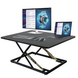 STANDNEE 32in Desk Riser for Standing or Sitting, Standing Desk Converter, Height Adjustable Sit Stand Desk Converter, Fully Assembled Monitor Laptop Riser Workstation for Home Office, Black