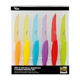 AUSONIA - 96526 6-TEILIG BUNTE MESSER TAFELMESSER SET STEAKMESSERSET PIZZAMESSER MIT KLINGE 11 CM AUS ROSTFREIEM EDELSTAHL, SPÜLMASCHINENFEST. SCHNEIDEN FLEISCH WIE BUTTER!