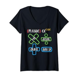 Womens PEMDAS Please Excuse My Dear Aunt Sally Math Teacher V-Neck T-Shirt