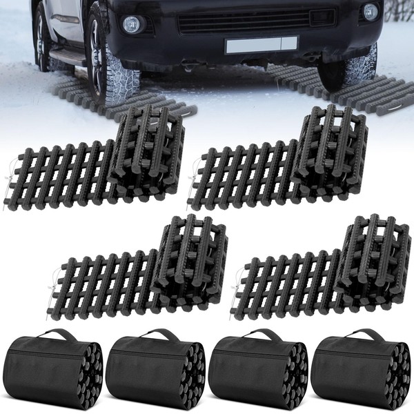 Vabean 4 Pieces Tire Traction Mats Portable Recovery Tracks Emergency Devices for Snow Ice Mud and Sand for Car Truck Van or Fleet Vehicle off Road Winter Accessories (31.5'' x 8.3'')