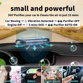 Solar-Powered Car Air Purifier with USB Charging & Ozone Odor Elimination - Portable HEPA Filter-Free Ionizer for Pet Odors, VOCs - Compact, Silent, Best for Car Use (8820 carbon fiber)