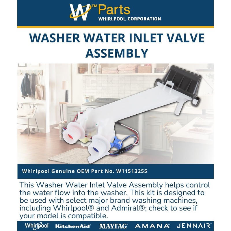 Whirlpool W11513255 Genuine OEM Washer Water Inlet Valve Assembly Replacement