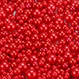 sourcing map 800Pcs Faux Pearl for Crafting, 3-8mm No Hole ABS Round Pearls for Vase Fillers, Jewelry Making, Vase Filler, Cosmetic Boxes, DIY Parts, Table Scatter, Home Decoration, Red
