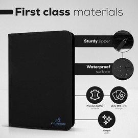 KaiRise 9 Pocket Trading Card Binder, Card Collection Binder PU Leather, 360 Pages for your Card Binder, Card Book Holder for Trading Cards, Top Loader Binder for Cards., Negro - Gris