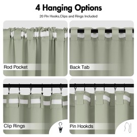ANRODUO Blackout Curtains for Bedroom Living Room, Back Tab Thermal Insulated Room Darkening Curtains 63 Inches Long 2 Panels, Sage Green, 42 x 63 Inch