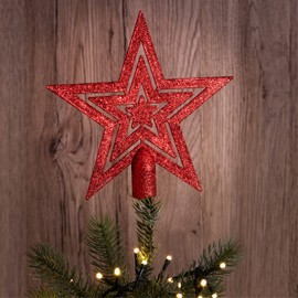 com-four® Christmas tree topper, glitter star, for every tree top, poinsettia