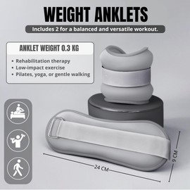 2 Wrist and Ankle Weights. Weighted Ankle 0.3kg/0.5kg/0.75kg/1kg/1.5kg with Adjustable Strap for Home Exercise, Yoga, Cardio, Fitness and Rehabilitation.