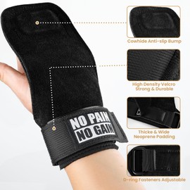 Weight Lifting Wrist Wraps Grip, Double Leather Weight Lifting Straps, Adjustable Neoprene Padded Workout Gym Grip Straps for Deadlift, Pull Up, Powerlifting (Pair, Black)