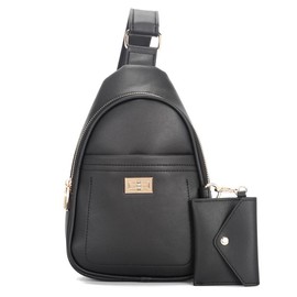 LA TERRE Small Sling Bag for Women, Leather Crossbody Bags Fanny Pack Chest Bag for Travel - Color: Black