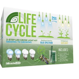 Miracle LED Plant Life Cycle 4-Socket Synchronized Grow Light Kit with 4 Blue Spectrum Ultra Grow Bulbs and 4 Full Spectrum Multi-Plant Bulbs and Sproutmatic All-Weather Timer Controls (3-Pack)
