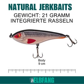 ELBFANG Jerkbait Set – Jerkbait Pike – Jerk Wobbler – Pike Bait (5 Pieces/Box / 90 mm / 21 g)