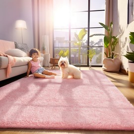 Ophanie Pink Area Rugs for Bedroom Girls, 5x8 Kids Fluffy Fuzzy Furry Shag Carpet, Plush Soft Cute Baby Shaggy Bedside Indoor Floor Rug for Teen Dorm Home Decor Aesthetic, Nursery