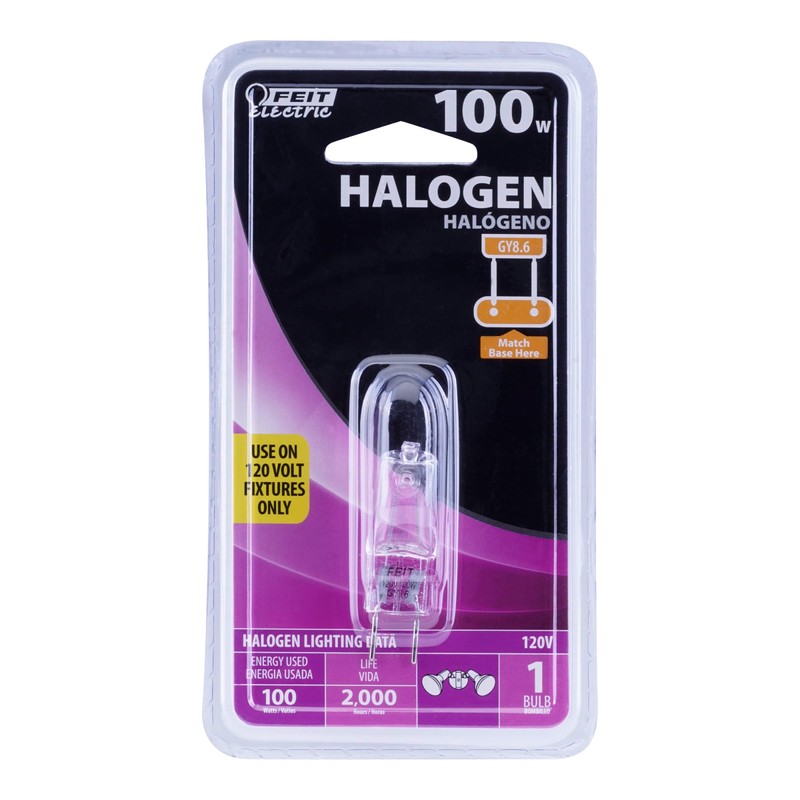 Feit Electric 100-Watt Halogen Bulb, Dimmable, GY8.6 Base, 1600 Lumens,