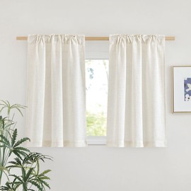 NICETOWN Small Curtains 36 inches Long 2 Panels Set, Rod Pocket & Back Tab Flax Linen Semi Sheer Privacy with Light Through Drapes for Kitchen/Bathroom, Natural, W29 x L36