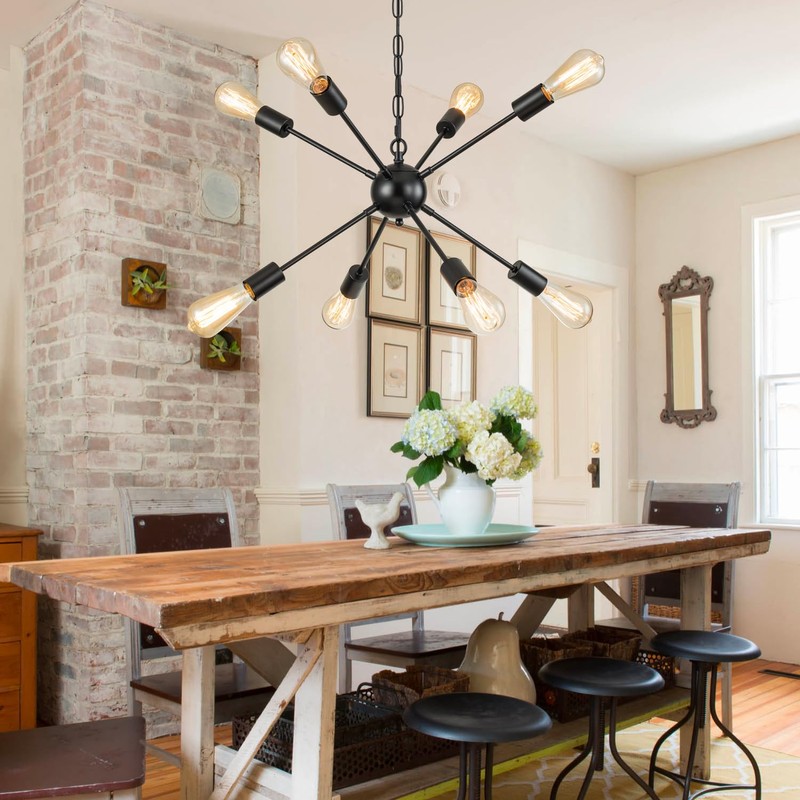 SineRise Plug-in Sputnik Chandeliers Black, 8 Lights Modern Sputnik Lighting