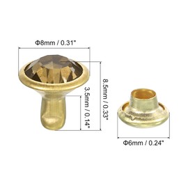 QUARKZMAN Pack of 100 Golden Yellow Rhinestone Rivets, 8 mm / 0.31 Inch Leather Craft Rivets, Crystal Rivets, Metal Double Cap Rhinestone Rivets Studs for DIY Leather Crafts Making Purse Clothing