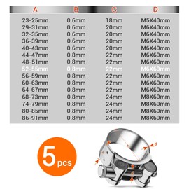 TXXATX T Bolt Hose Clamp 52-55 mm Exhaust Clamp 5 Pieces Hose Clip 304 Stainless Pipe Clamps Adjustable Bolt Band Width 22 mm for Water Pipe Gas Pipe Automotive Tube Attachment