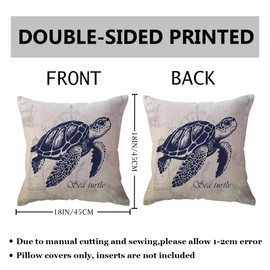 Ocean Beach Pillow Covers Double-sided Sea Life Cushion Covers Seaturtle/Seahorse/Crab/Starfish Coastal Nautical Decorative Pillowcases 18x18 Inch 4Pack for Patio Porch Couch Sofa (Beige)