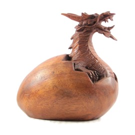 Brave Wings Hand Carved Wooden - Oval Hatching Dragon Egg - Wood Ornament Sculpture Figurine Statue Unique Table Decoration Home Decor Gift for Christmas - 1520