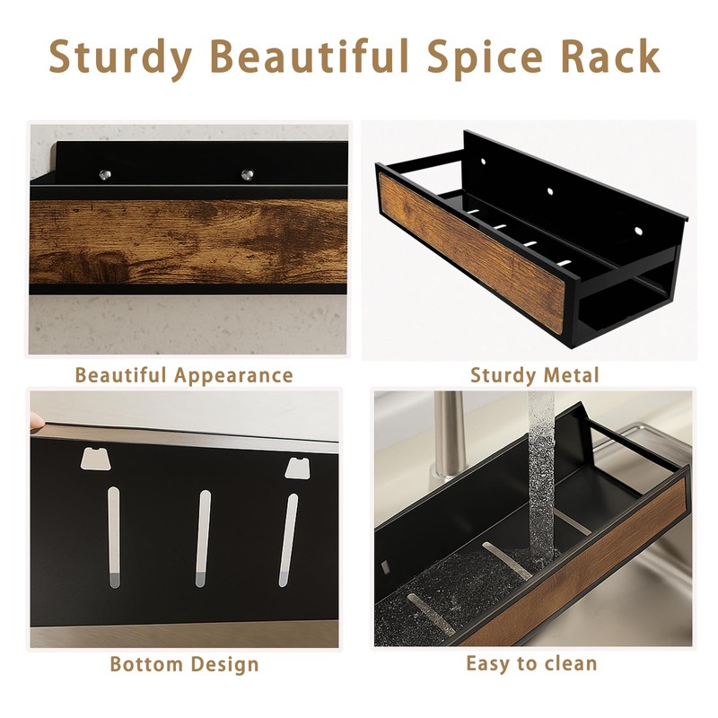 ROURANB Spice Rack Wall Mount 6 Pack, Space-Saving Seasoning Organizer,Screw