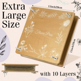Hoolerry Extra Large Flower Press Kit 11" x 11" Wooden Floral Presser 10 Layers Wedding Bouquet Preservation Kit Dried Flower Art for Bookmark Floral Drying Gift (Natural)