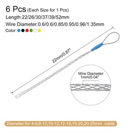 MECCANIXITY Cable Pulling Grip for 4-25mm Cable(6 Colors) 22/26/30/37/39/52cm Wire Mesh Puller Socks Grip Single Head Galvanizing Steel Wire Grips Net Cover Smooth