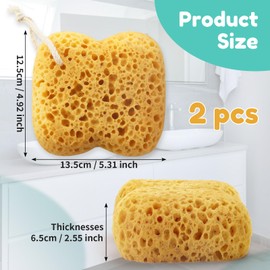 Hanqing 2 Pcs Honeycomb Bath Sponges Shower for Women Men, Exfoliating Deep Cleansing Sponges Bath for Sensitive Dry Skin (Yellow)