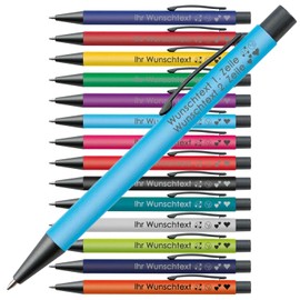 Kugelschreiber mit mattfarbigem Schaft & Metallclip | Blaue Mine für flüssiges Schreiben | Wunschgravur (zweizeilig) | Personalisierter Kugelschreiber als Werbegeschenk | 14 Farben (Hellblau, 100)