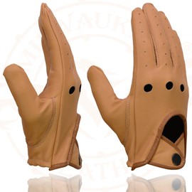 Milwaukee Leather MG7508 Men's Saddle Perforated Full-Finger Motorcycle Riding Gloves with Breathable Open Knuckle - Small