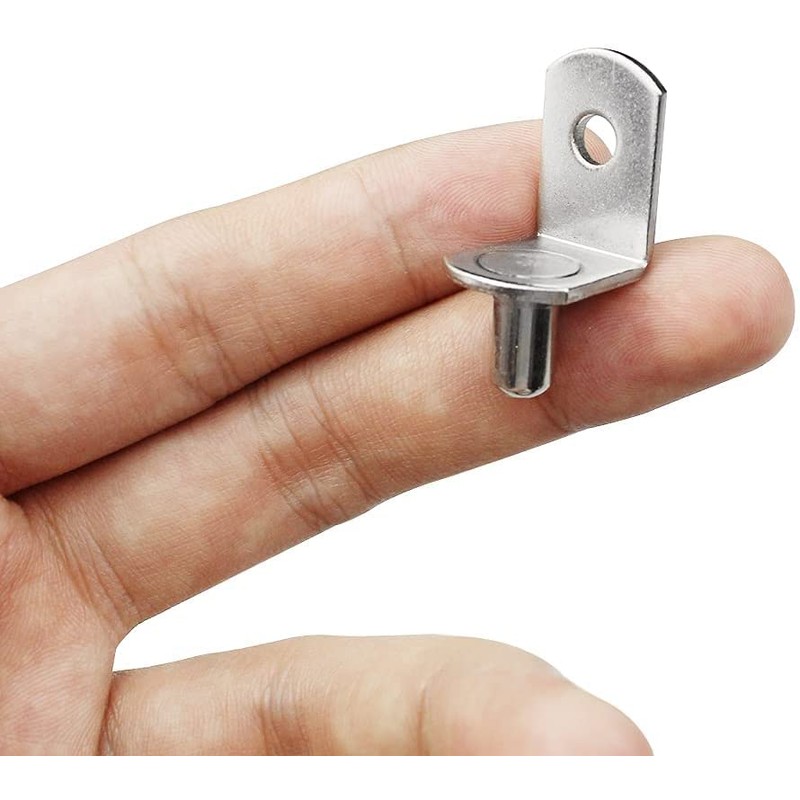 L-Shaped Support Shelf Bracket Pegs with Hole, Polished Nickel Steel
