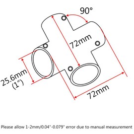 NRC&XRC Marine Grade 316 Stainless Steel Heavy Duty Boat Hand Rail Fitting 4 Way Cross Tube Pipe Connector Tee Joint 1" for 1inch Tube