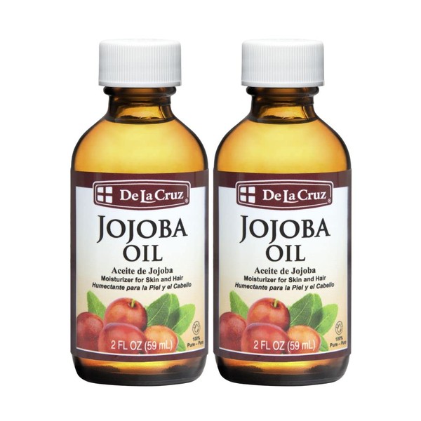 De La Cruz 100% Pure Cold-Pressed Golden Jojoba Oil - Organic Jojoba Oil for Hair and Skin - 2 FL OZ - 59 mL (2 Bottles)