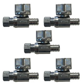 Better H2O Products Inc. Solid Brass Shut Off Valve, 1/4 Turn Lever, 1/2-inch Straight PEX x 3/8-inch Angle PEX, Pack of 5