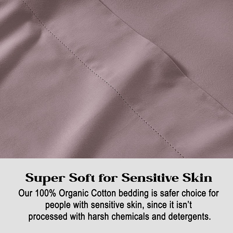 Lane Linen 100% Organic Cotton Twin Fitted Sheets, Lilac, 2-Piece