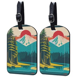 Neidius Luggage Tags for Suitcase 2 Pack Retro Poster Leather Luggage Tags with Name Tag Privacy Cover,Women Men Airport Cruise Luggage Travel Essentials