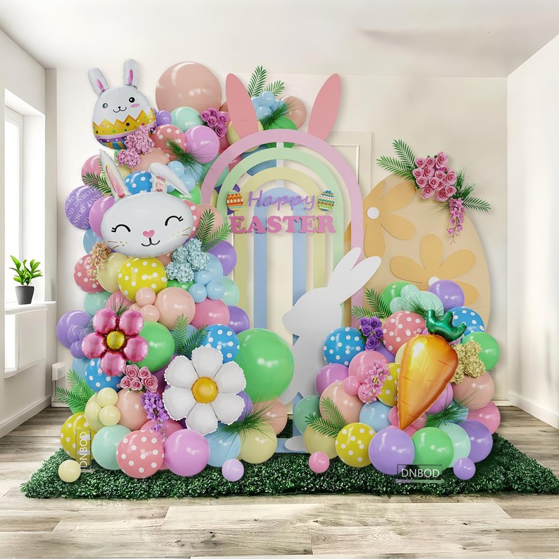 DNBOD Pastel Easter Bunny Balloon Arch Kit,149Pcs Pastel Rainbow Balloon
