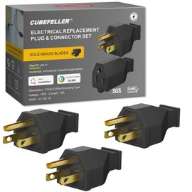 CUBEFELLER® Extension Cord Ends Male Kit, Replacement Plug, 15Amp, 125Volt, NEMA 5-15P, 2Pole 3Wire Grounding,Comes with Screwdriver, ER2103M (3pcs)